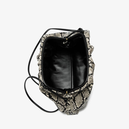 Ruched Snake Pattern Dumpling Shoulder Bag