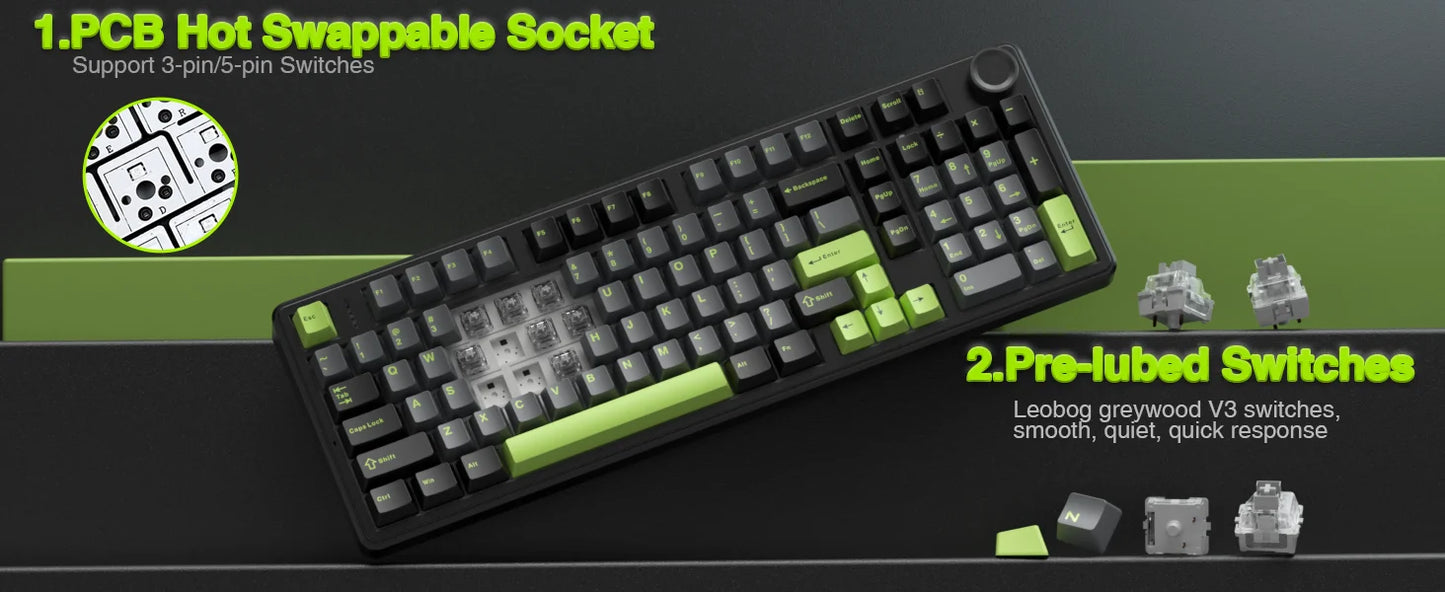 AULA F99 Pro 96% Gaming Mechanical Keyboard – Tri-Mode BT/2.4GHz/USB-C, Hot-Swap, 8000mAh, RGB, PBT Keycaps