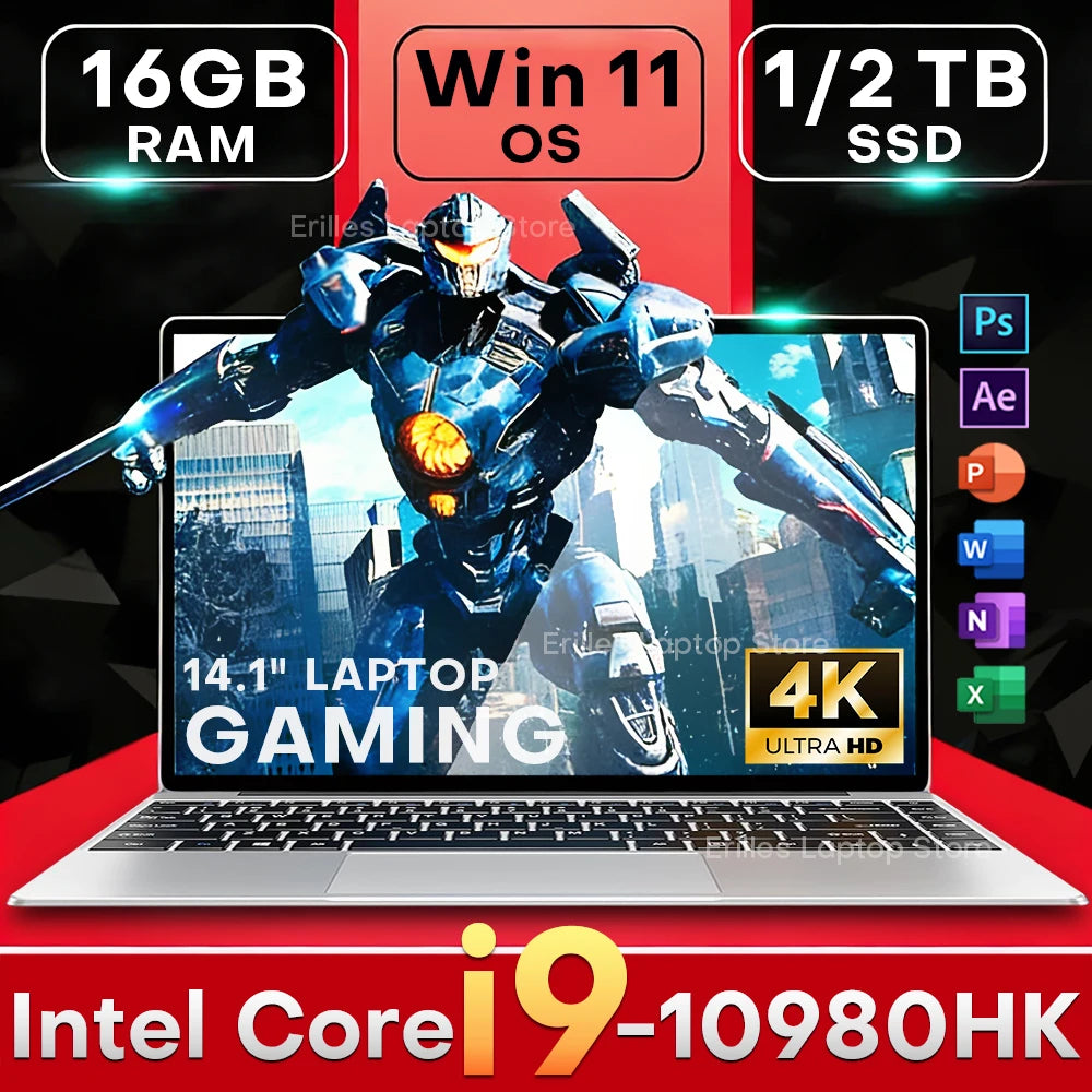 2026 Ultra Slim Gaming Laptop 14.1" – Intel Core i9 10980HK, 16GB RAM, up to 2TB SSD, 4K, Windows 11 Pro