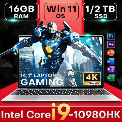 2026 Ultra Slim Gaming Laptop 14.1" – Intel Core i9 10980HK, 16GB RAM, up to 2TB SSD, 4K, Windows 11 Pro