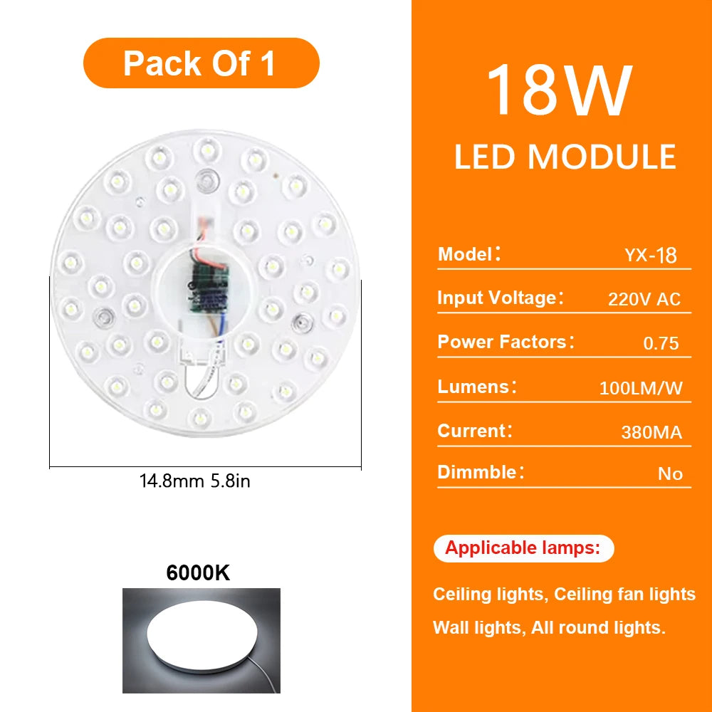 72W LED Ceiling Light Replacement Module – Dimmable, 220V, Round Panel