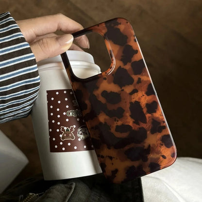 Retro Amber Texture Laser Phone Case | Stylish Leopard Print Soft Cover for iPhone 7-17 Pro Max, XR, XS