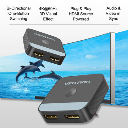 Vention HDMI 2.0 Splitter Switch | 2-in-1 Bi-Directional | 4K@60Hz | 18Gbps | PS5 Xbox Laptop