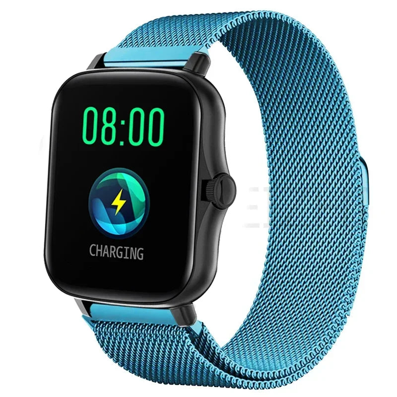 Metal magnetic watch strap for Amazfit GTS and GTR, 20mm and 22mm bracelet, with adjustable magnetic clasp.
