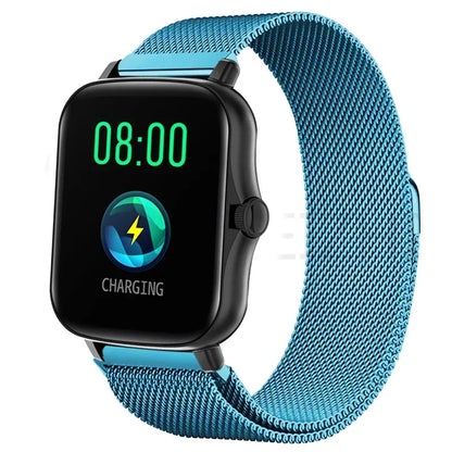 Metal magnetic watch strap for Amazfit GTS and GTR, 20mm and 22mm bracelet, with adjustable magnetic clasp.