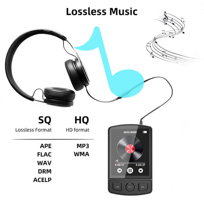 Portable Bluetooth 5.2 MP3/MP4 Music Player – 1.8" Screen, FM Radio, E-Book, Recorder, Clip Sport Walkman
