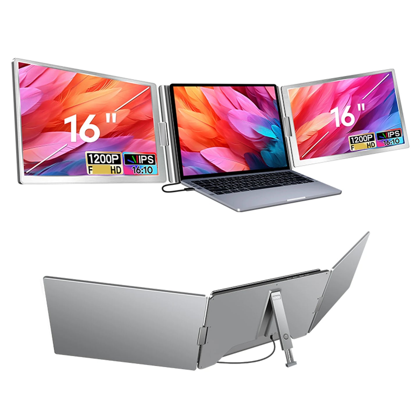 16" Laptop Screen Extender – FHD Triple Monitor for 12-18.5" Laptops