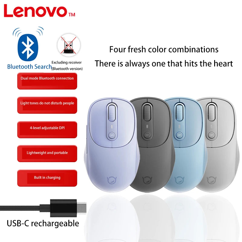 Lenovo Xiaoxin Plus Bluetooth Dual-Mode Silent Wireless Mouse – Rechargeable, 1600 DPI
