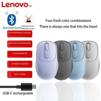 Lenovo Xiaoxin Plus Bluetooth Dual-Mode Silent Wireless Mouse – Rechargeable, 1600 DPI