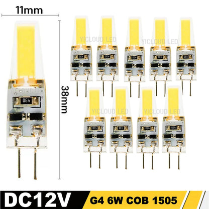 10pcs G4 / G9 / E14 LED COB Bulbs – Dimmable 6W 9W, 12V/220V, Halogen Replacement