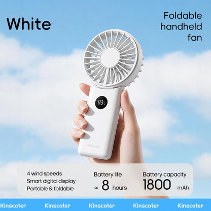 Portable Folding Handheld Fan 1800mAh – 4-Speed with LED Display