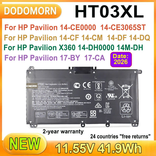 HP Laptop Battery HT03XL – 41.9Wh, 11.55V, 3-Cell, for Pavilion 14/15/17, X360, 15-DA/DB/DW/DY