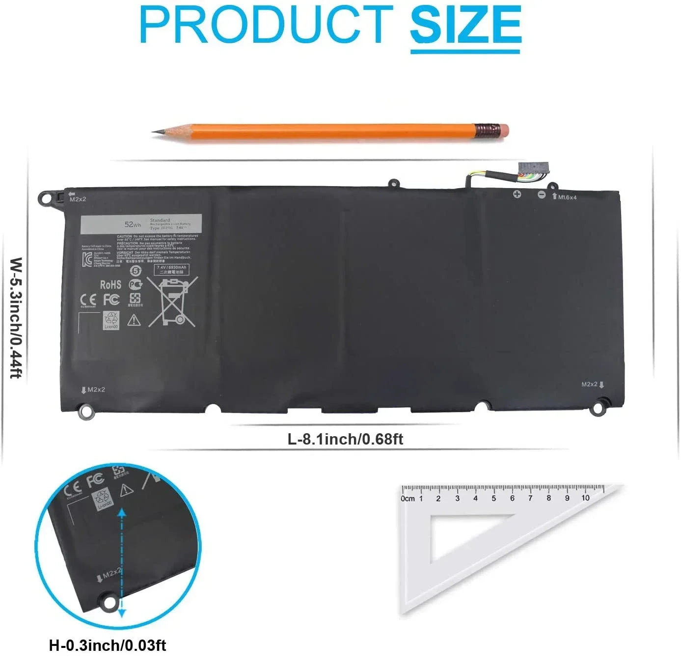Dell XPS 13 Replacement Battery 90V7W JD25G – 7.4V 52Wh 7000mAh | XPS 9343 9350
