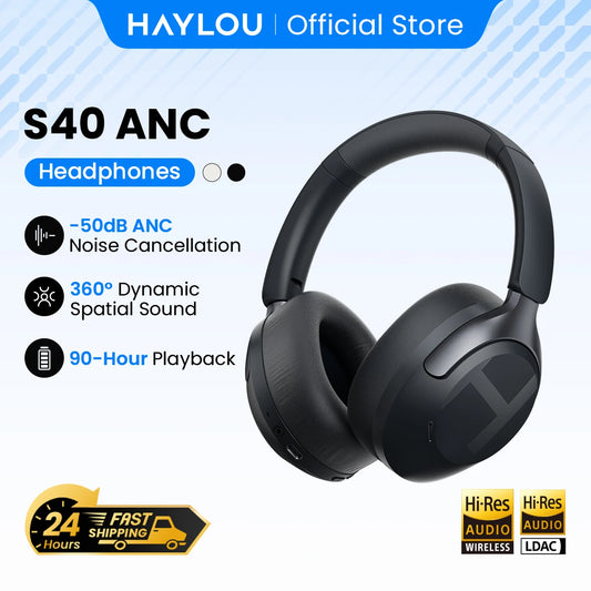 HAYLOU S40 ANC Wireless Headphones – 50dB, LDAC, 3D Spatial Audio, Bluetooth 6.0, 90Hrs