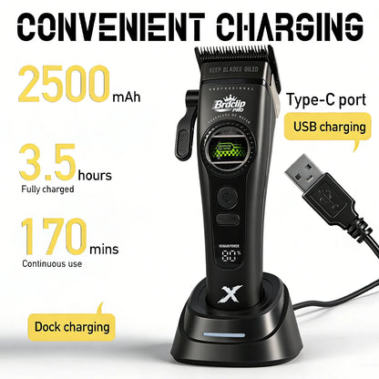 Professional Barber Hair Clipper – 5-Speed, 8000RPM, Brushless Motor, Detachable Blade