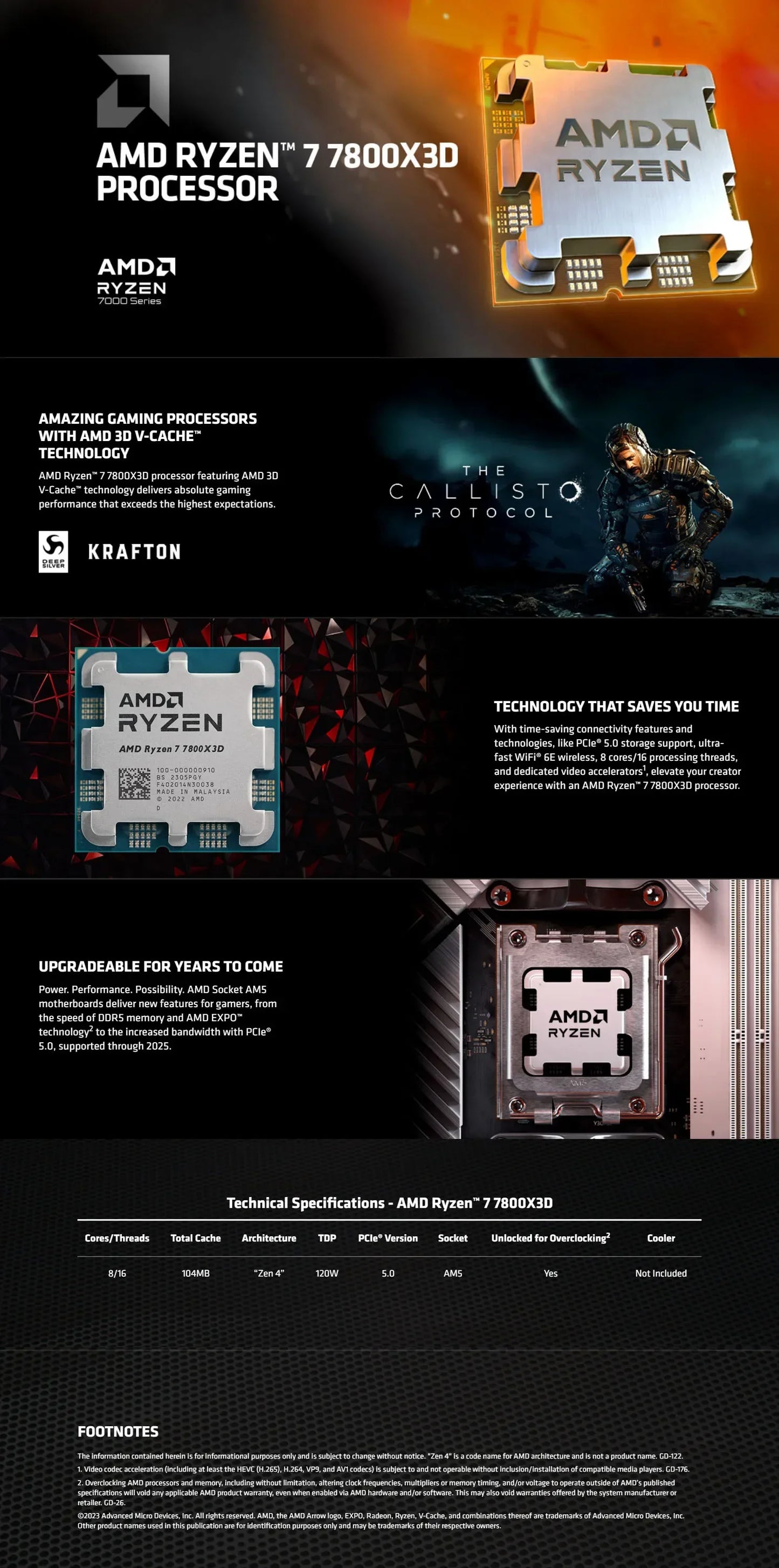 AMD Ryzen 7 7800X3D AM5 CPU – 8-Core, 125W, 96MB L3 Cache, 3D V-Cache