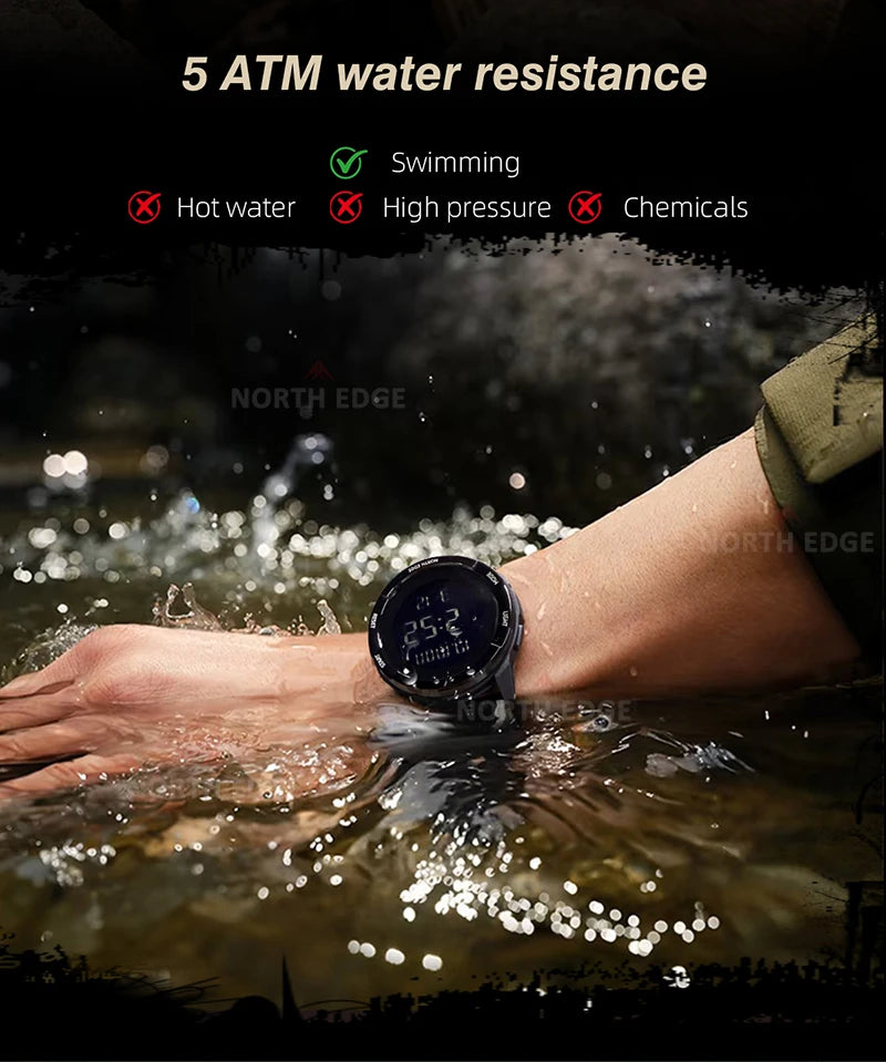 NORTH EDGE TERRAX Men's Digital Sport Watch – 50M Waterproof, Stopwatch, Countdown, Outdoor