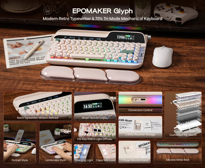 EPOMAKER Glyph 75% Mechanical Keyboard | Retro Typewriter | TFT Screen | Rotary Knob | Wired / 2.4GHz / BT