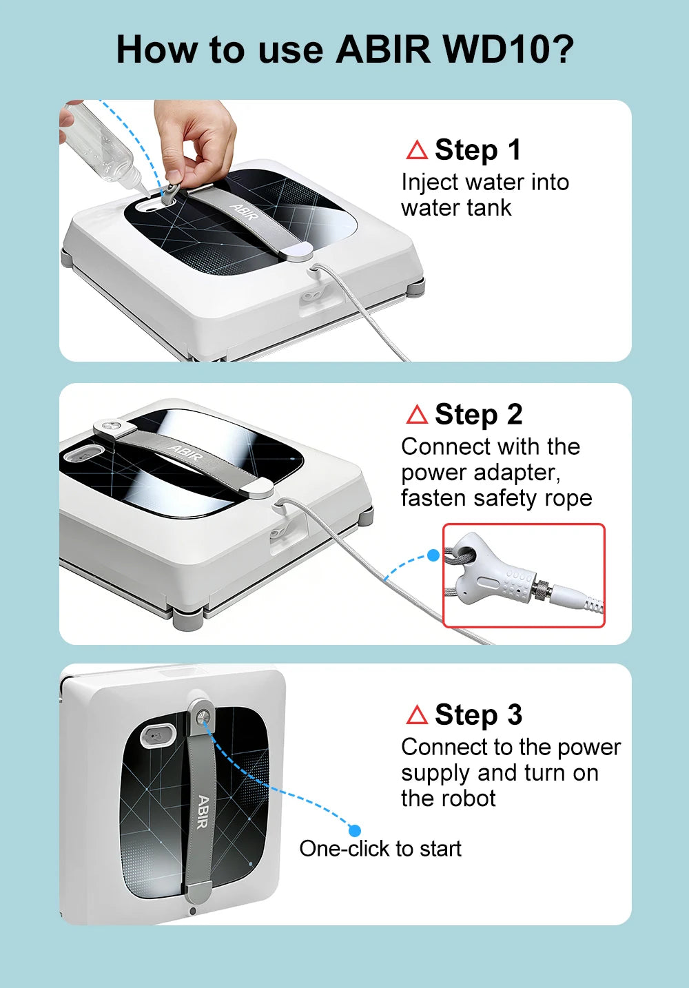 ABIR WD10 Window Cleaning Robot – Dual Roller Brushes, 10000Pa Suction, 6-Way Water Spray & Remote