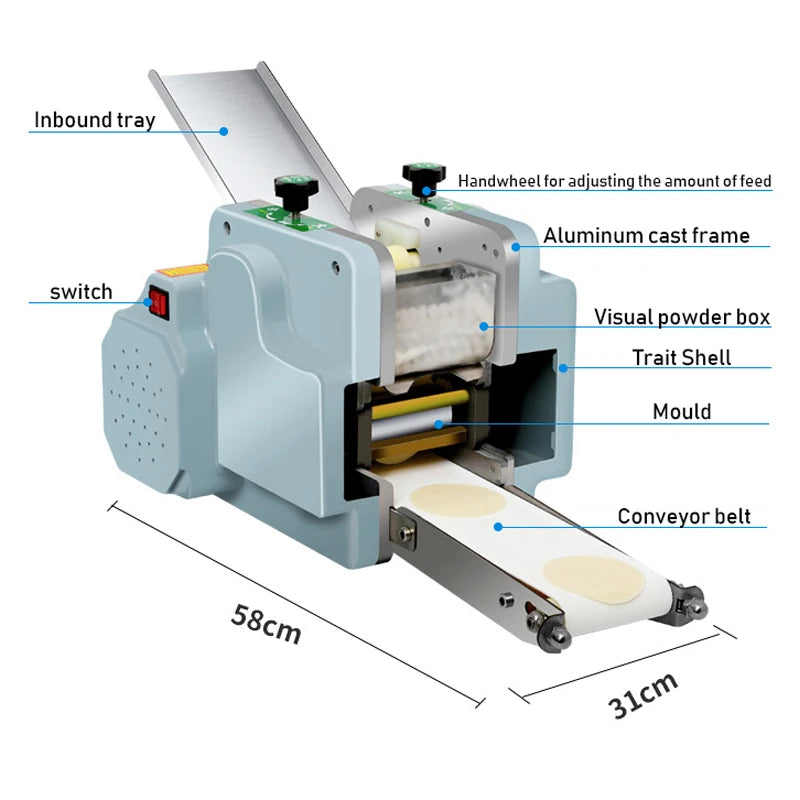 Electric Automatic Dumpling Wrapper Maker – Wonton & Dumpling Skin Press, Round & Square, Commercial