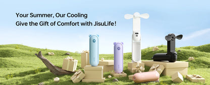 JISULIFE Portable Handheld Fan with Power Bank & Flashlight