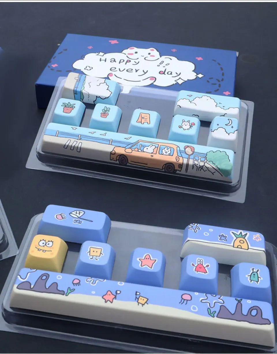 GGBEE Cute Theme Artisan Keycaps – 8pcs, 5-Side Dye-Sub, Cherry Profile, 4 Colors