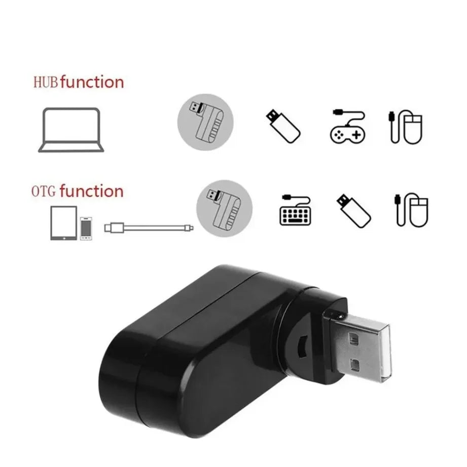 TABLLYUGE Mini Rotatable 3-Port USB 2.0 Hub – Plug & Play Splitter for PC & Laptop