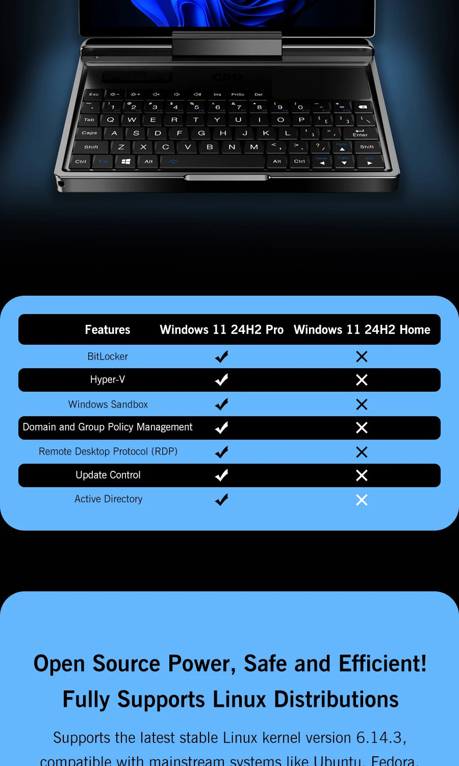 GPD MicroPC 2 – 7" Mini Laptop, Intel i3 N300, 16GB DDR5, 512GB SSD, Windows 11