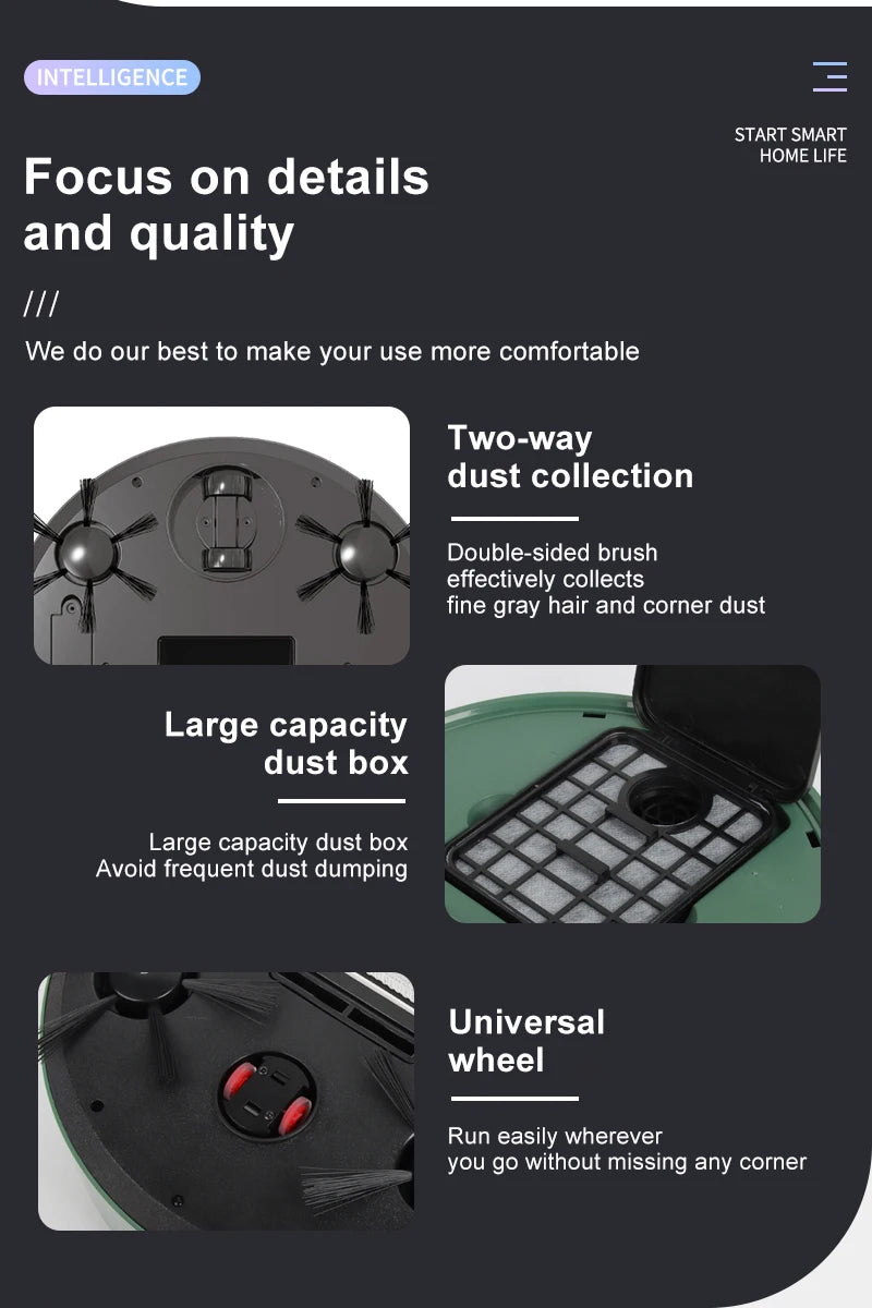 R.E.D. Shopping 3-in-1 smart home robot vacuum with sweeping, vacuuming, and wireless cleaning for household use.