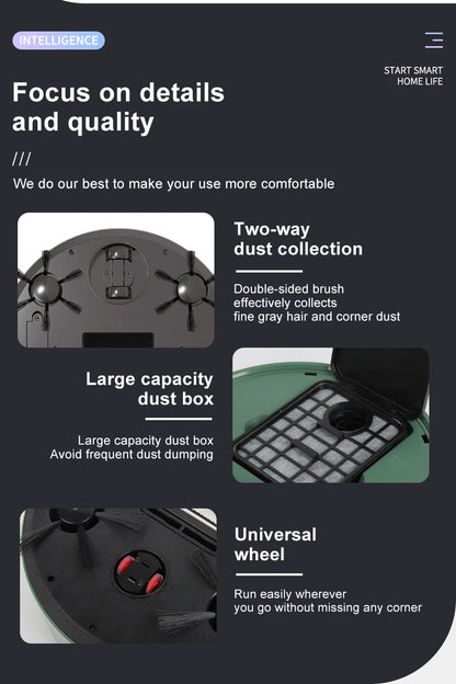 R.E.D. Shopping 3-in-1 smart home robot vacuum with sweeping, vacuuming, and wireless cleaning for household use.