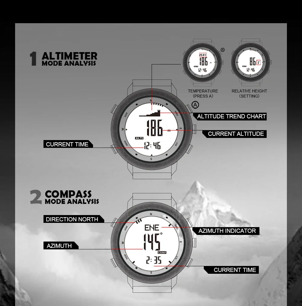 NORTH EDGE Military Smart Watch – Altimeter, Barometer, Thermometer, Compass, 50m Waterproof