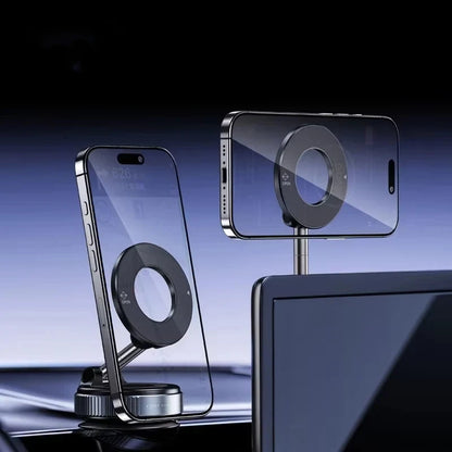Rotating Folding Magnetic Phone Holder | Vacuum Suction MagSafe Stand for Car, Gym & Kitchen
