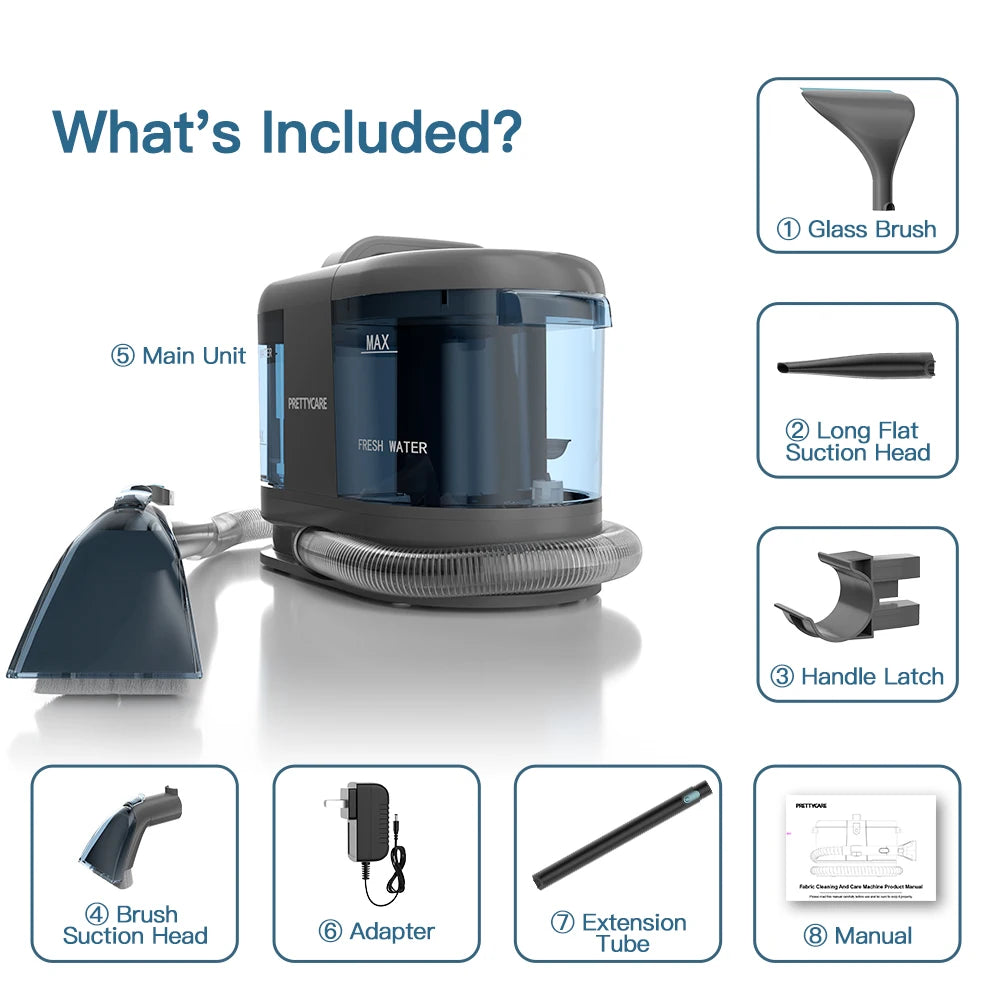 PrettyCare PC808 Cordless Carpet & Spot Vacuum Cleaner – 1.4m Hose, Wet Sprayer for Sofa & Car