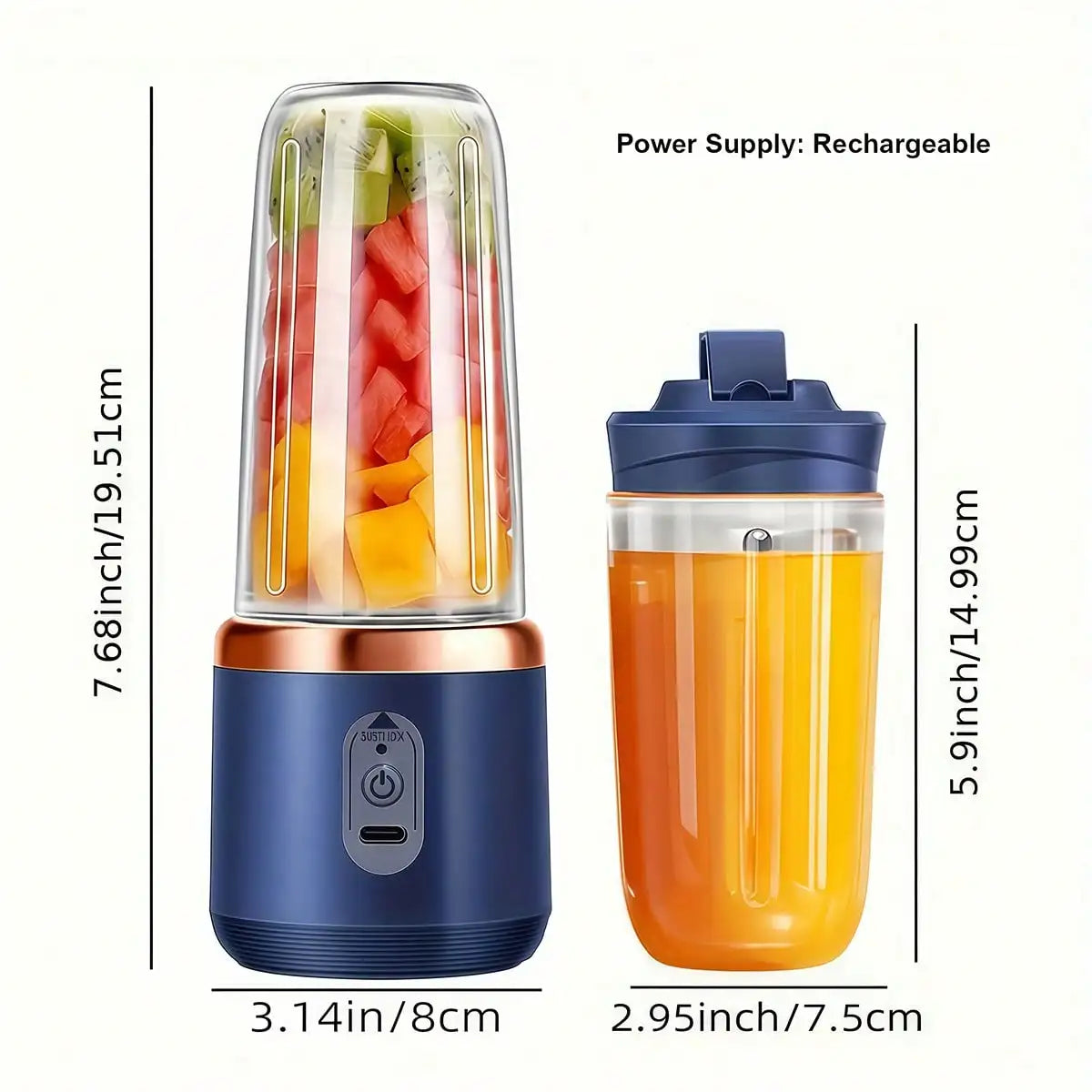 Portable Dual Cup Juicer Blender – USB Rechargeable Mini Smoothie Maker with Travel Lid