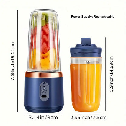 Portable Dual Cup Juicer Blender – USB Rechargeable Mini Smoothie Maker with Travel Lid