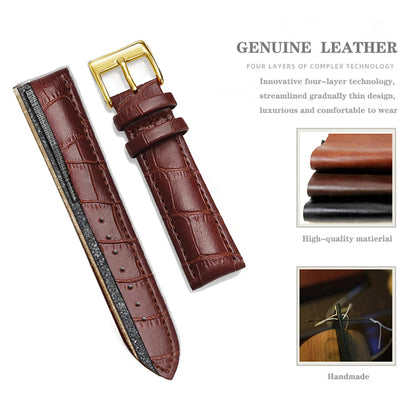 Premium Genuine Leather Watch Strap | 12–24mm, 9 Colors + Tool