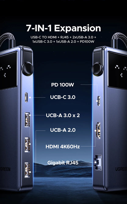 UGREEN Uno USB-C Hub – 4K60Hz HDMI, 1Gbps LAN, PD100W, USB 3.0