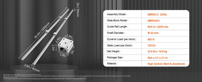 SBR Linear Guide Rails 800–2200mm with UU Bearing Blocks (2+4 Set)