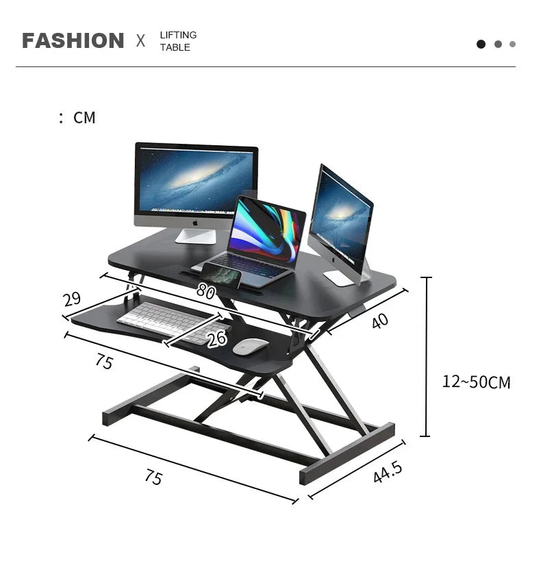 Height Adjustable Folding Standing Computer Desk with Keyboard Tray for Home Office Gaming Lift Laptop Table Stand Workbench