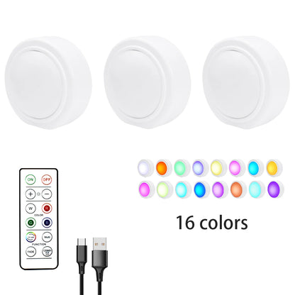 RGB LED Under Cabinet Light – 16 Colors, USB Rechargeable, Remote Control