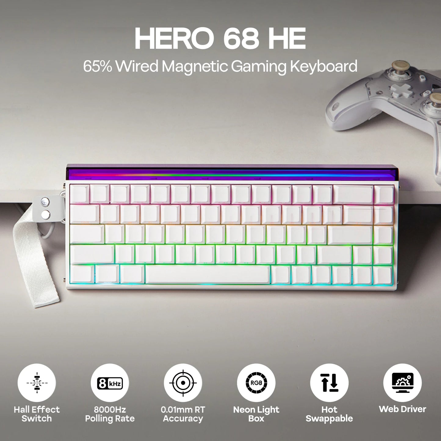 AULA Hero68 HE Magnetic Gaming Keyboard – 65% ANSI, Wired, Hall Effect Switches