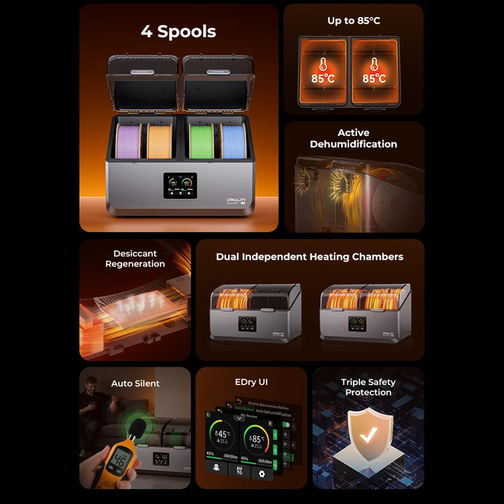 Creality Space Pi X4 Filament Dryer – Dual Chamber, Active Dehumidification