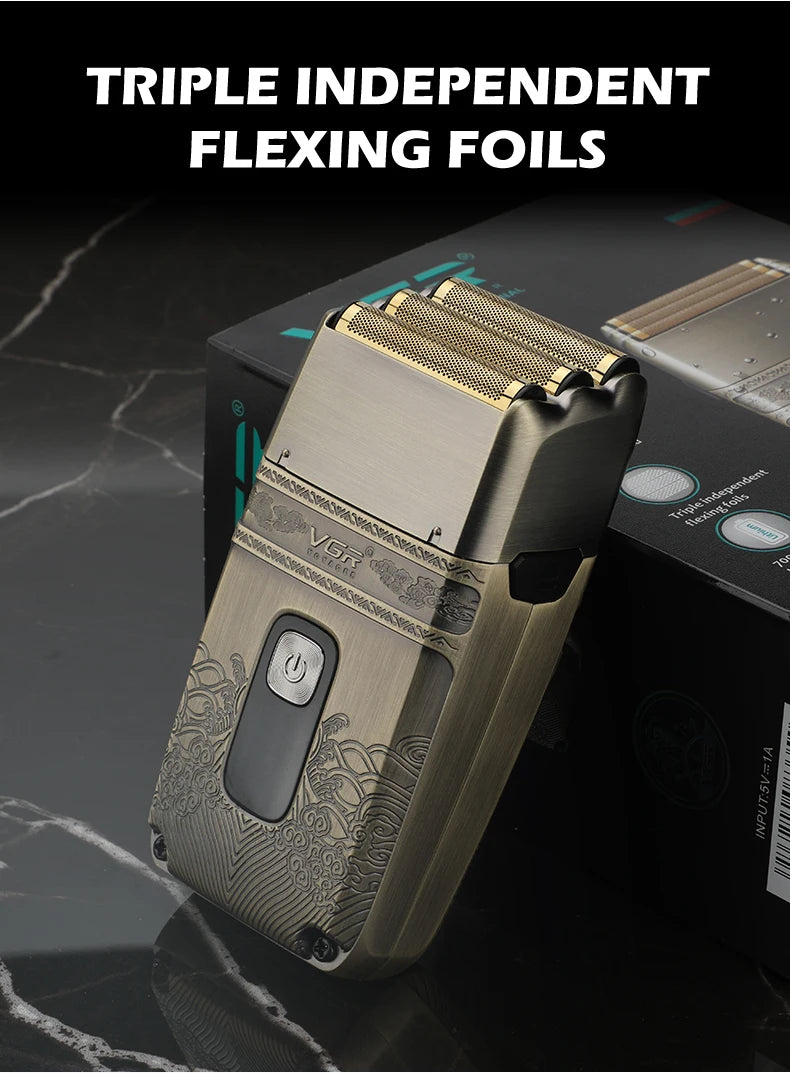 VGR V-335 Professional Foil Shaver – Triple Titanium Blade, LED, IPX6, 80min, USB