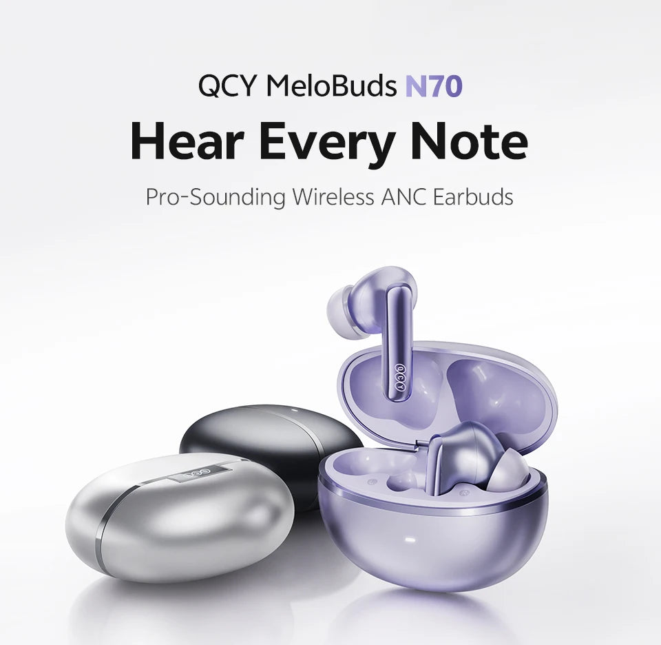 QCY MeloBuds N70 Wireless Earbuds – ANC, Bluetooth 6.0, LDAC, 50H, IPX5
