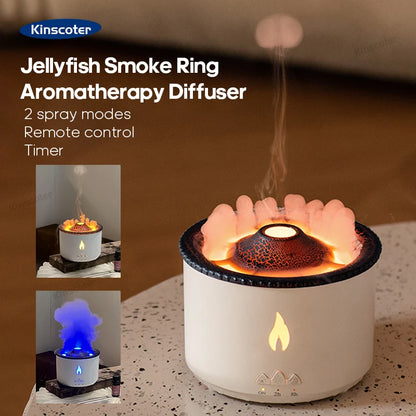 KINSCOTER Volcano Flame Aroma Diffuser & Humidifier 360ml – Jellyfish Smoke Ring Effect