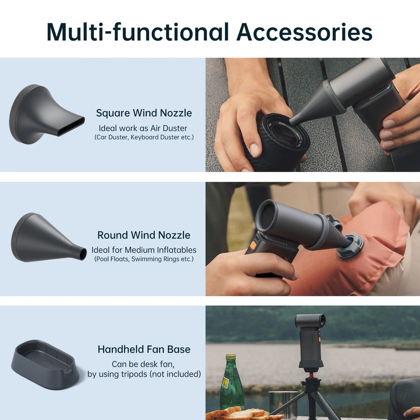 JISULIFE Portable Turbo Handheld Fan – 9000mAh, 100 Wind Speeds, LED Display, Outdoor Camping Fan (FA55)
