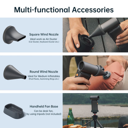 JISULIFE Portable Turbo Handheld Fan – 9000mAh, 100 Wind Speeds, LED Display, Outdoor Camping Fan (FA55)