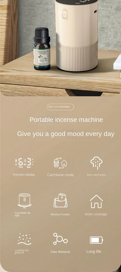 Portable Cordless Essential Oil Diffuser – USB Rechargeable, Car, Office & Home Use