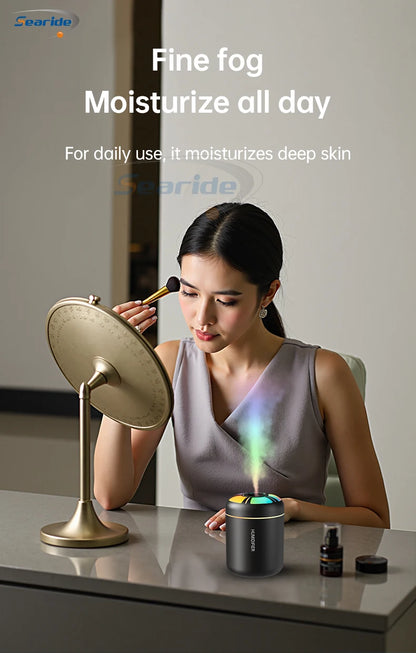 Searide Mini USB Humidifier – 180ml Ultrasonic Aroma Diffuser, Color LED, Touch Control, for Car, Home & Bedroom
