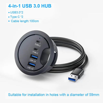 USB Desk Hub 5-in-1 – USB 3.0, Type-C, SD/TF Card Reader, 80cm Cable, Desktop Mount
